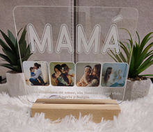 Cargar imagen en el visor de la galería, Lámpara Mamá 4 fotos personalizada (Letras blancas) - Imagina Y Compra
