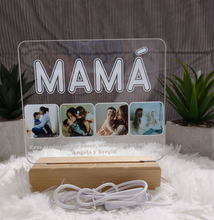 Cargar imagen en el visor de la galería, Lámpara Mamá 4 fotos personalizada (Letras blancas) - Imagina Y Compra
