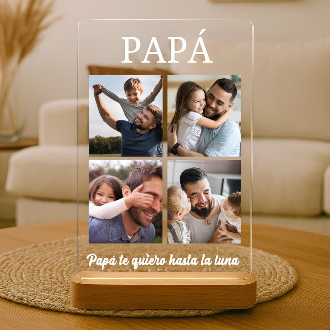 Lámpara Papá 4 Fotos Personalizadas y Frase