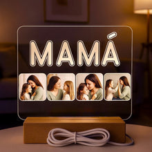 Cargar imagen en el visor de la galería, Lámpara Mamá 4 fotos personalizada (Letras blancas) - Imagina Y Compra
