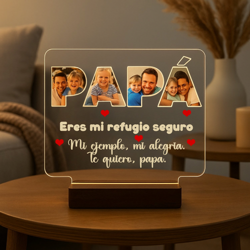 Lámpara Papá 4 Fotos Personalizadas - Imagina Y Compra